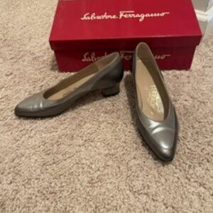 Salvatore Ferragamo Silver Small Heel Shoe 5.5